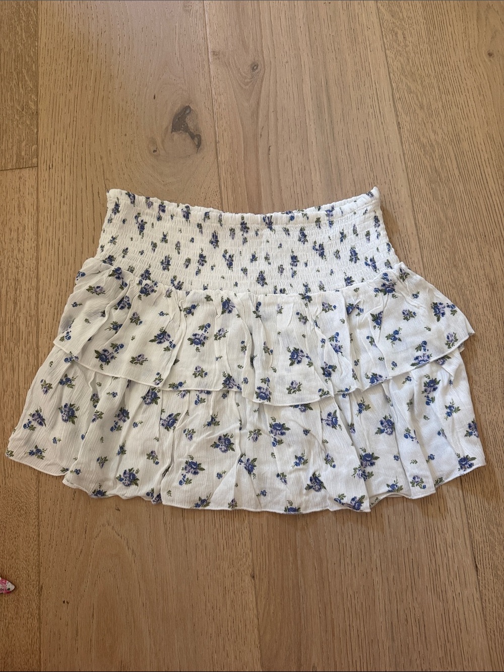 Love Tree  Floral Mini Skirt in White with Blue Flowers